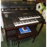 YAMAHA ELECTONE EL-70 ELECTRIC ORGAN AND STOOL WITH SHEET MUSIC, MANUAL AND DISCS