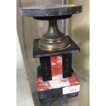 ANTIQUE MARBLE SLATE AND BRASS PEDESTAL