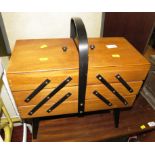 WOODEN CONCERTINA SEWING BOX ON LEGS (NO CONTENTS)