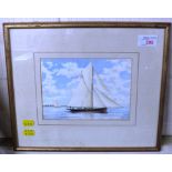 FRAMED AND MOUNTED WATERCOLOUR OF SAILING BOAT 'MARY' BY DARTMOUTH ARTIST JOHN GILLO, DATED 1987
