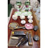 DRESSING TABLE CERAMIC WARE INCLUDING LIDDED POWDER BOWLS, CANDLESTICKS AND RING STAND TOGETHER WITH