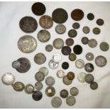 ASSORTMENT OF SILVER AND OTHER BRITISH PRE DECIMAL COINS AND SILVER WORLD COINS INCLUDING PERU,