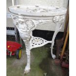 WHITE PAINTED CAST IRON ORNATE TABLE BASE WITH FIGURAL DESIGN TO LEGS A/F