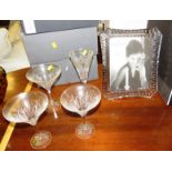 WATERFORD CRYSTAL PHOTO FRAME WITH PRESENTATION INSCRIPTION (TOGETHER WITH BOX), AND FOUR