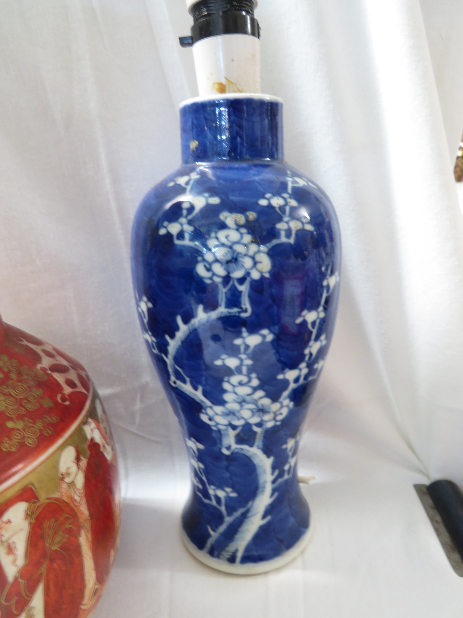 Three Chinese and Japanese porcelain vases converted to table lamps - the first a bottle vase - Image 4 of 12