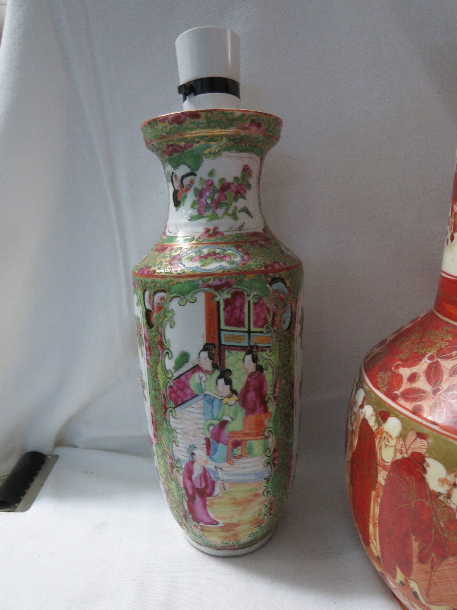 Three Chinese and Japanese porcelain vases converted to table lamps - the first a bottle vase - Image 2 of 12