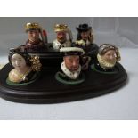 Royal Doulton Kings and Queens of the Realm collection of six hand-made miniature character jugs