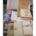 Loose sheets of used foreign stamps, stock stamps, small album of British and foreign stamps,