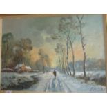 Winter landscape with figure, oil on board, signed G Fyriaert(?) lower right, (49.5cm x 69cm),