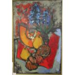 Still life with fruit and scallop shells, oil on canvas (92cm x 60cm), signed Kostia 10 lower right,