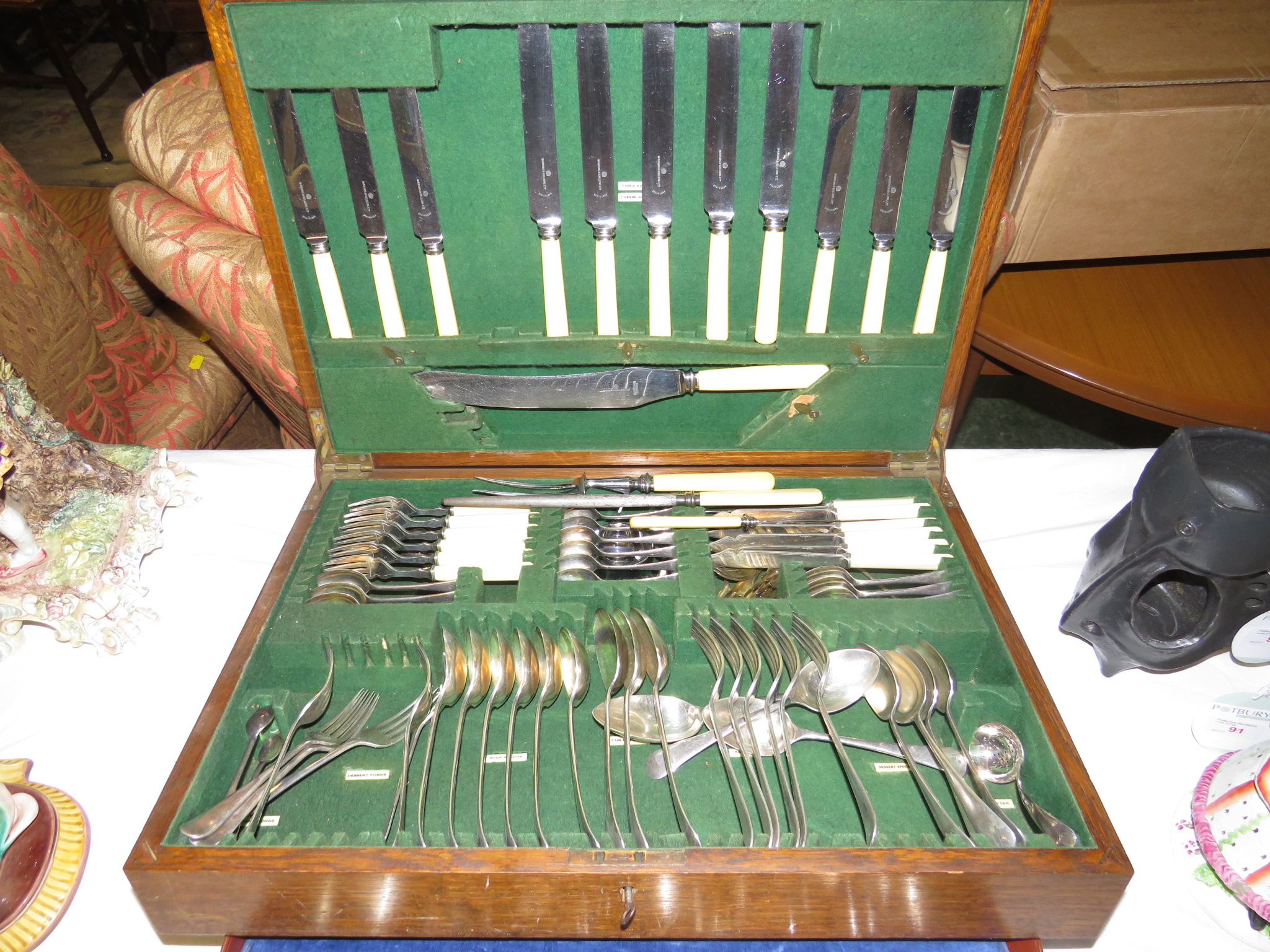 A Waring & Gillow oak canteen box and a suitcase of assorted plated cutlery by Viner, Insignia, - Image 2 of 3