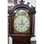 A late 19th century striking eight day long case clock by Denne of Chilham. The enamel and painted