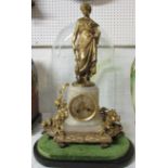 A French striking eight day ormolu mounted white marble mantle clock swathed with floral wreathes