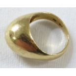 Yellow metal ring of raised bulbous form, the shank stamped 18 with other stamped marks, 8.7g,