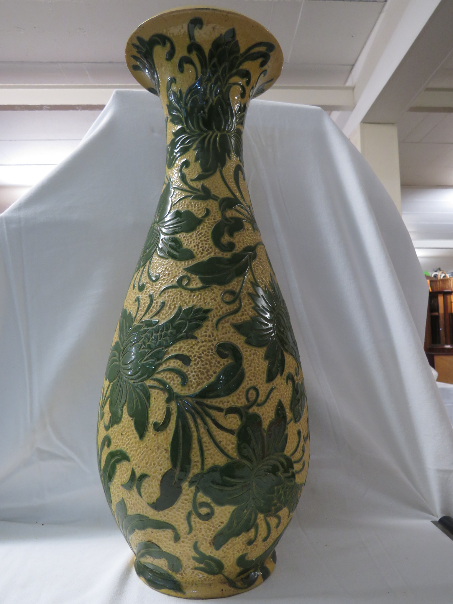 A large Lauder Barum pottery vase of baluster shape with a flared neck, yellow ground with dimpled - Image 2 of 11