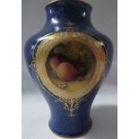 A small Royal Worcester porcelain vase hand painted by Moseley, high-shouldered form, powder blue,