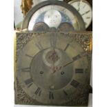 An early 19th century striking eight day clock movement with arched silvered and painted moon phase.