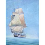 Becalmed HMS Majestic, oil on canvas, initialled and dated JH 96 lower left, titled lower right,