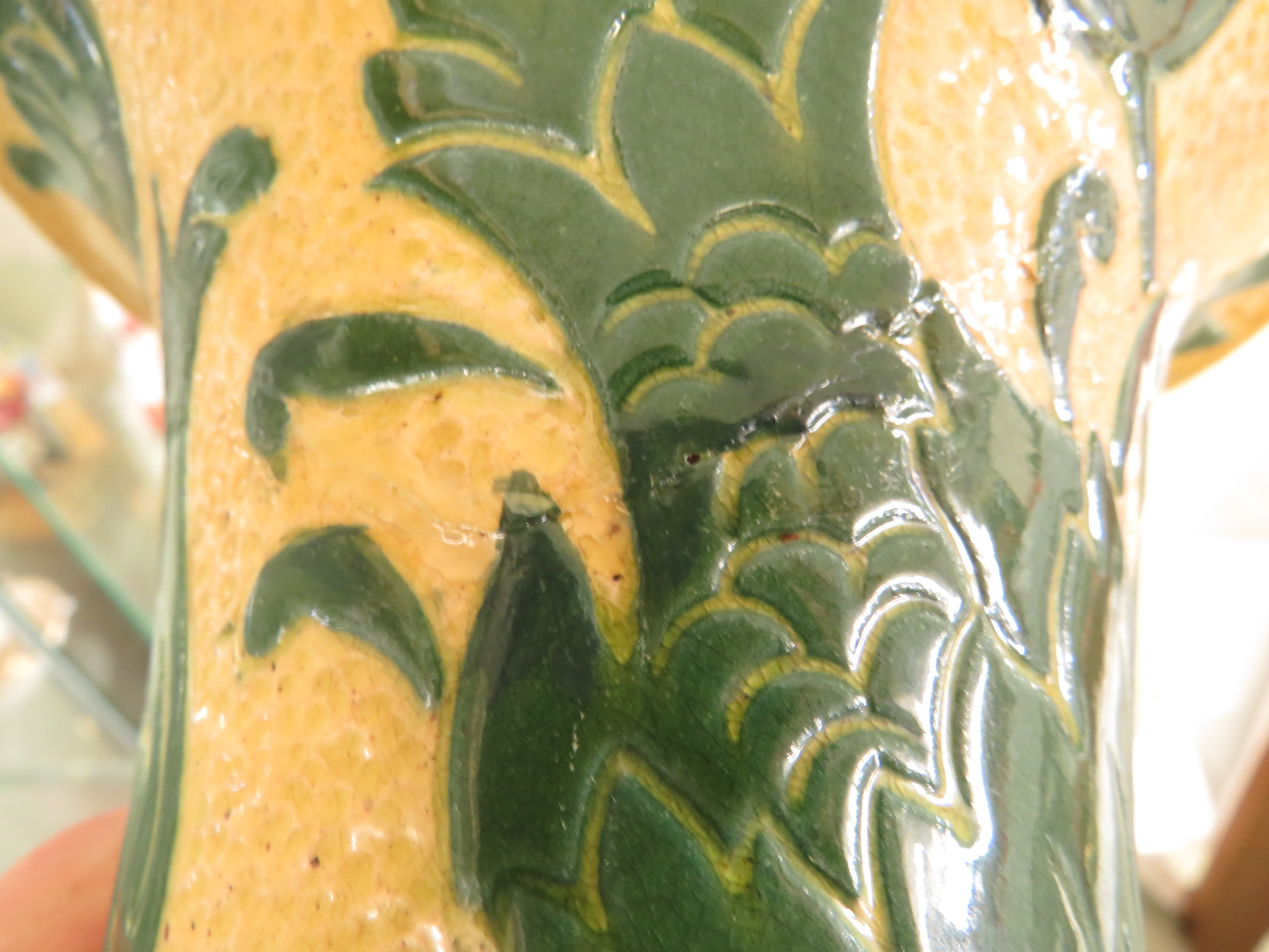 A large Lauder Barum pottery vase of baluster shape with a flared neck, yellow ground with dimpled - Image 7 of 11