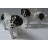 Pair of 18th century Staffordshire dogs, modelled standing, black and white, height to top of head