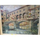 Italian bridge, oil on board, no signature, (55cm x 70cm), framed