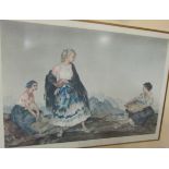 After William Russell Flint (1880-1969) - reproduction colour print, three women in landscape, one