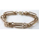 9ct gold bracelet, double strand with long oblong and short oval links, overall length 19cm, 23.7g