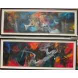 Two 21st century abstract oils on canvas, each dated Bali 00 and signed indistinctly lower right,