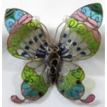 Victorian plique-a-jour butterfly brooch, enamelled with purple, dark and light blue, dark and light