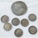 Queen Anne 1707 half crown and seven silver 3D pieces
