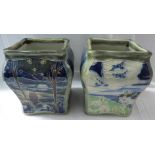 Pair of Doulton Lambeth 'Day and Night' vases understood to be designed by Francis Pope, of