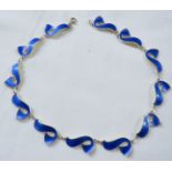 A Norwegian silver and blue enamel necklace of twelve s-shape links, stamped 925 S STERLING