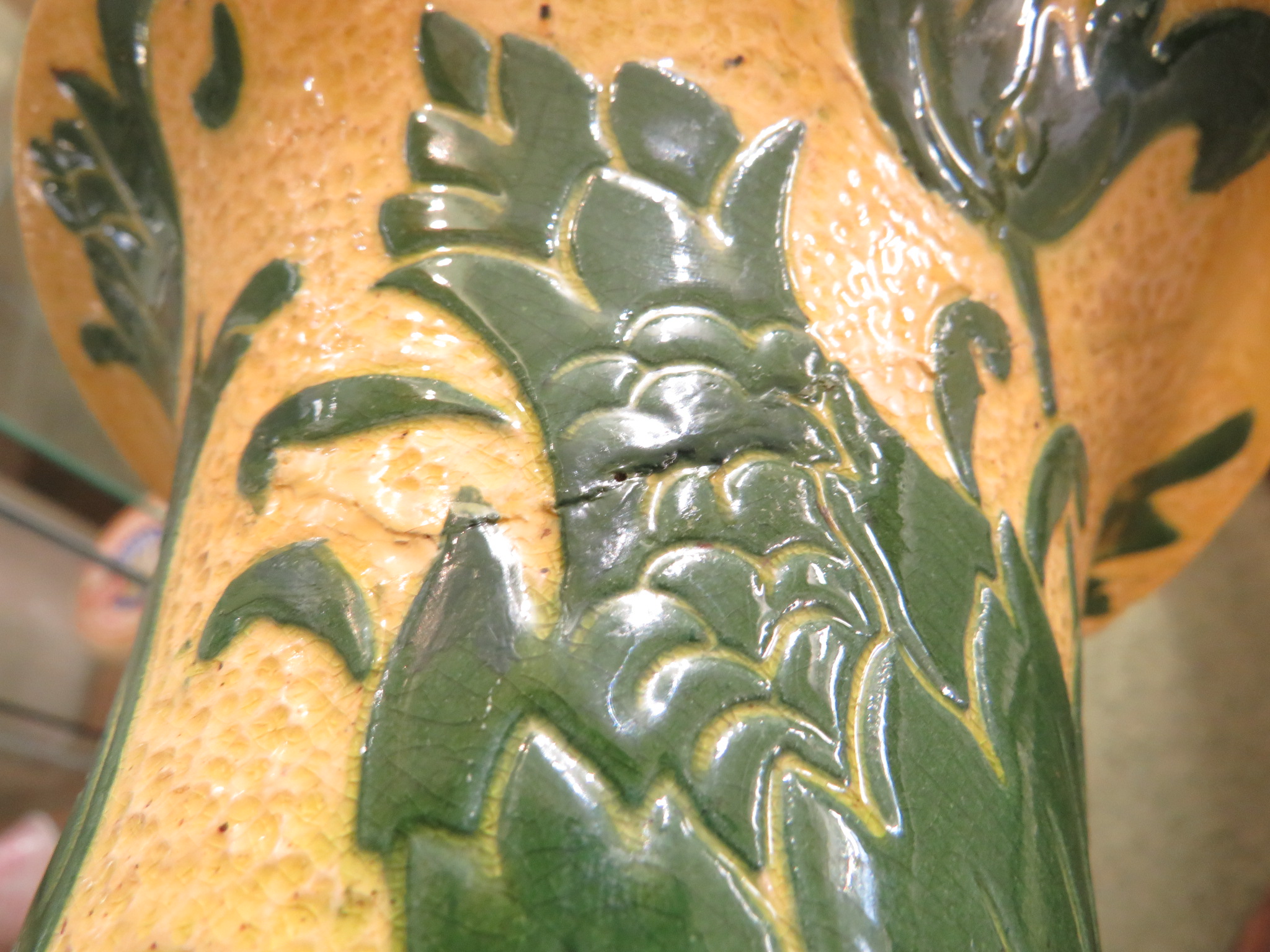 A large Lauder Barum pottery vase of baluster shape with a flared neck, yellow ground with dimpled - Image 9 of 11