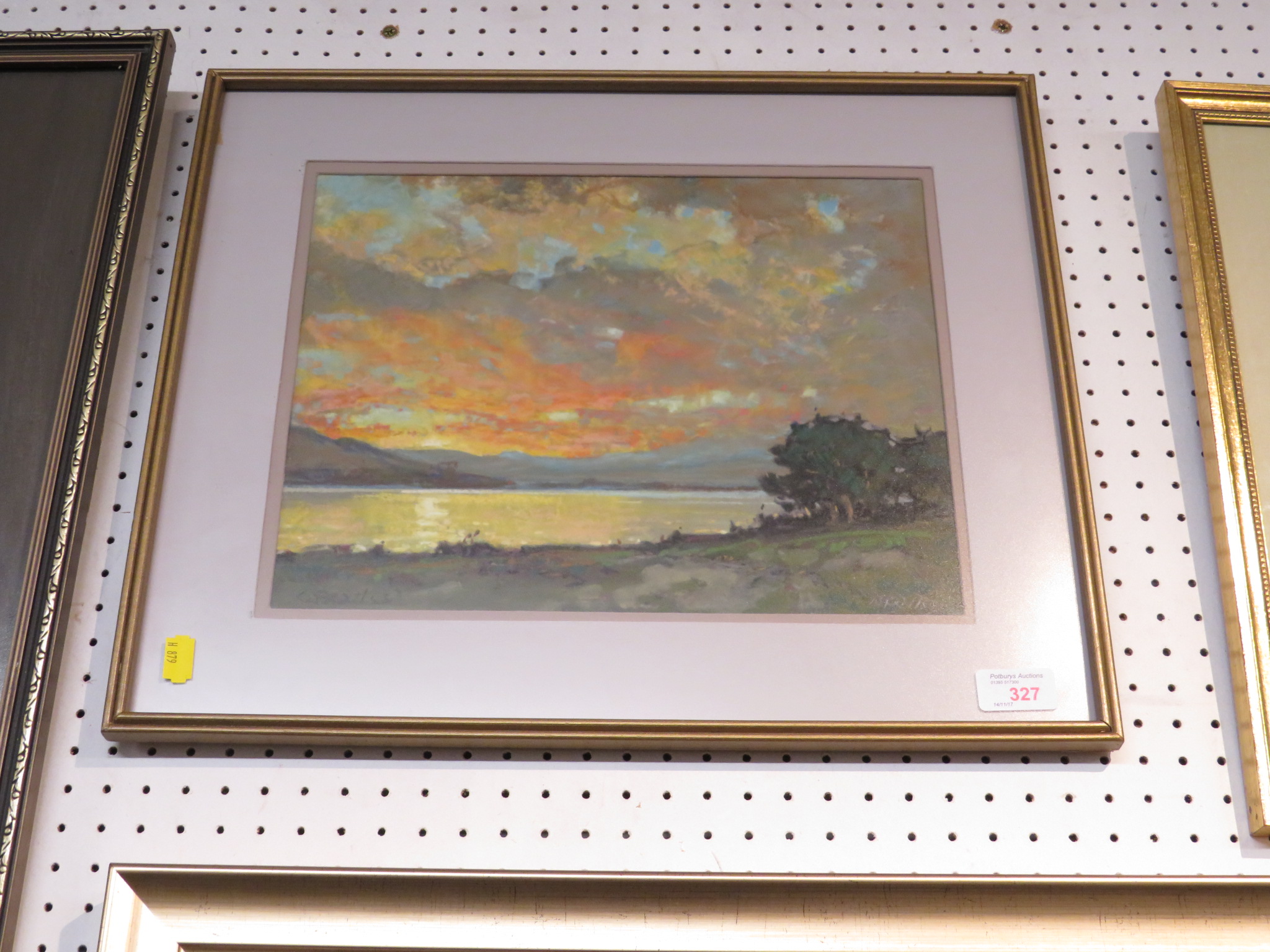 Lake at sunset, pastel, signed lower left and in pencil lower right, (27cm x 34cm), F&G, typed - Image 5 of 5