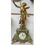 **Payment in person or by bank transfer only**A fine French green onyx mantle clock with a large