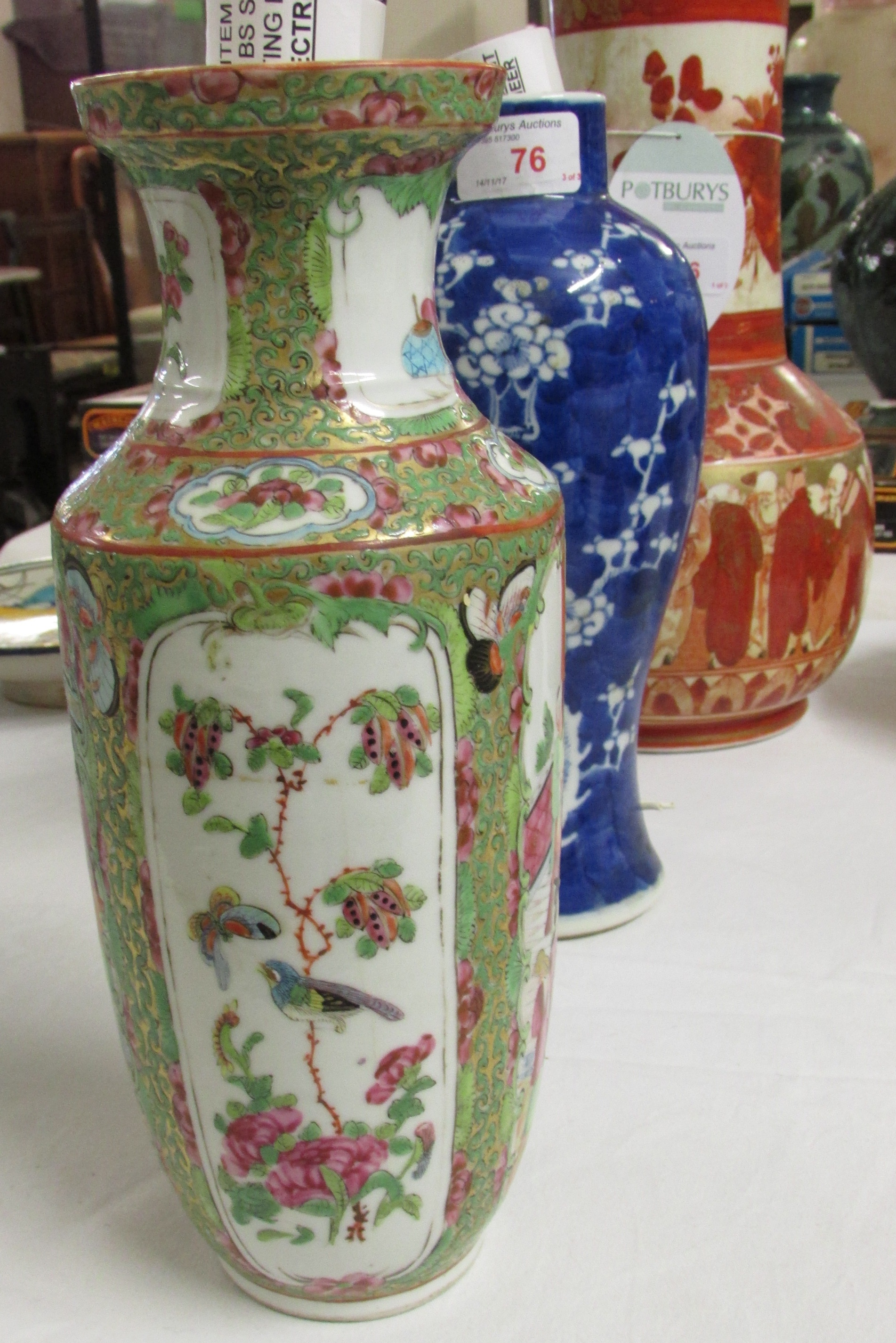 Three Chinese and Japanese porcelain vases converted to table lamps - the first a bottle vase - Image 12 of 12