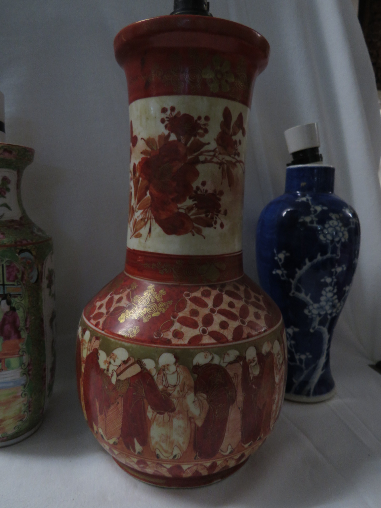 Three Chinese and Japanese porcelain vases converted to table lamps - the first a bottle vase - Image 3 of 12