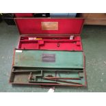 TWO VINTAGE GUN CASES - ONE LEATHER CLAD (LABELLED STEPHEN GRANT & JOSEPH LANG LTD WITHIN) AND ONE