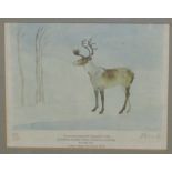 AFTER ELISABETH FRINK - LIMITED EDITION COLOUR PRINT OF REINDEER BY TREES, SIGNED IN PENCIL AND