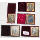 FIVE PORTRAIT PHOTOGRAPHS IN VELVET LINED CASES (OF WHICH THREE ARE OF SAME MALE SITTER)