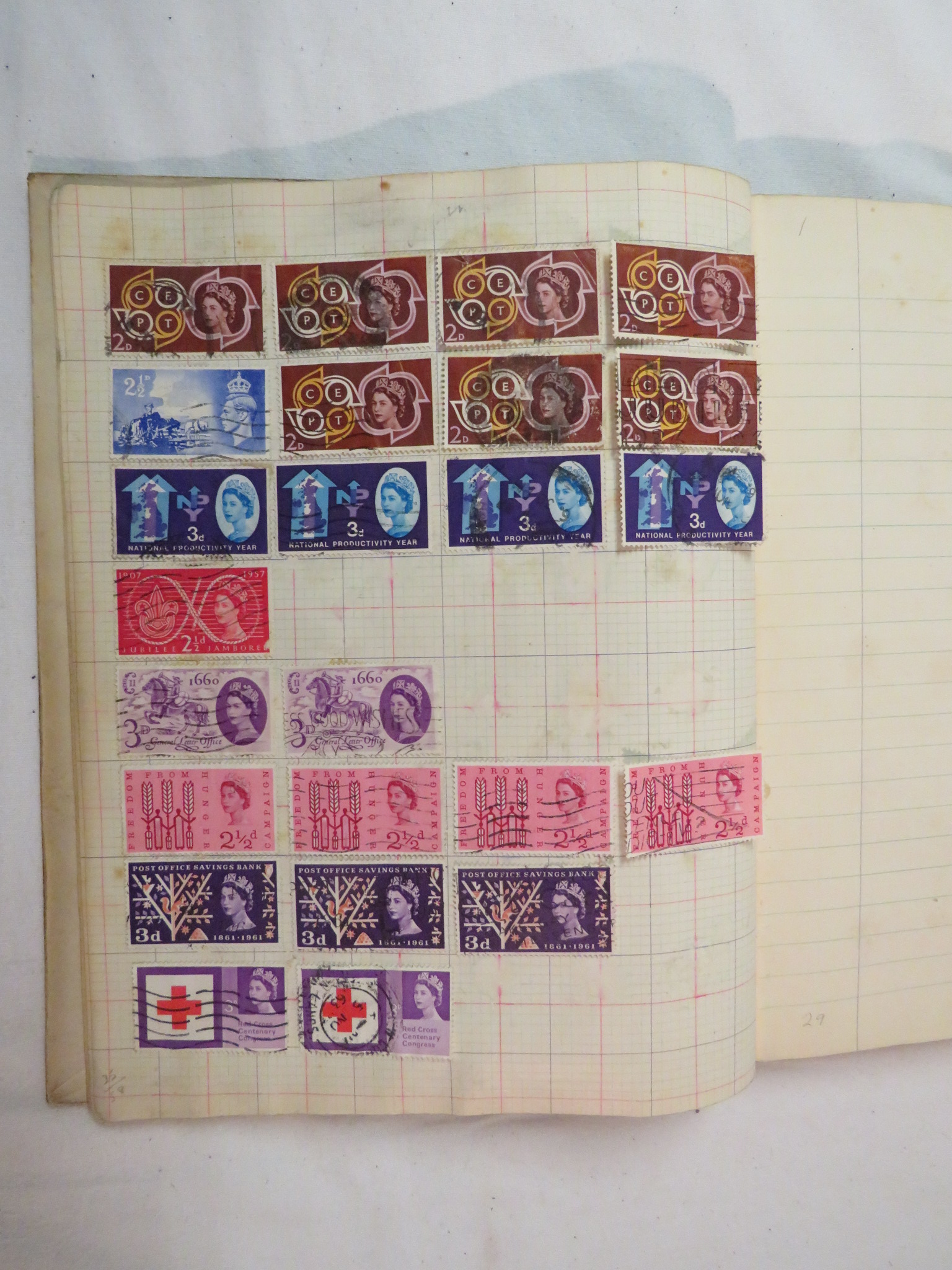 A science exercise book containing used British and foreign stamps including United States, - Image 2 of 4