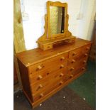 PINE CHEST OF EIGHT DRAWERS AND DRESSING TABLE SWING MIRROR WITH TWO DRAWERS