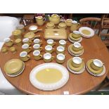 LARGE SELECTION OF DENBY 'ODE' YELLOW GLAZED TEA AND DINNER WARE WITH GEOMETRIC PATTERN INCLUDING