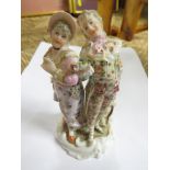 SITZENDORF FIGURE OF WOMAN PLAYING MANDOLIN AND DAMAGED CONTINENTAL PORCELAIN FIGURAL GROUP WITH