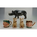 A collection of items to include Sylvac dogs x 2, Lancaster Sandland Character jugs,