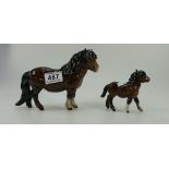 Beswick Brown Shetland Pony 1033 and Shetland Foal 1034 (2)