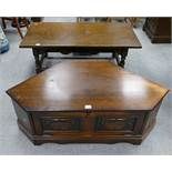 Oak reproduction TV corner unit with oak coffee table.