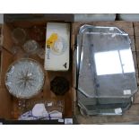 A collection of pressed glass items together with 3 art deco bevel edged mirrors (4)