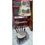 Embroidered bentwood chair and metal standard lamp (2)