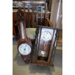 A Dobbie McInnes aneroid barometer and oak wall clock (2)